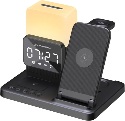M.A.D LAB Bedside Charging Station & Alarm Clock with Night Lamp