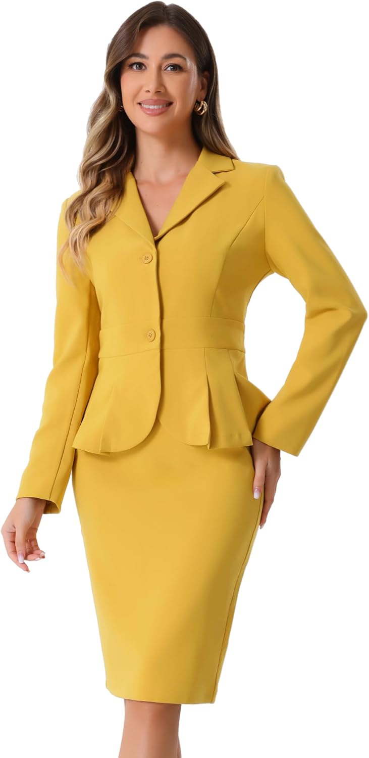 Allegra K 2 Piece Suit Skirt Sets for Women Blazer and Pencil Skirts