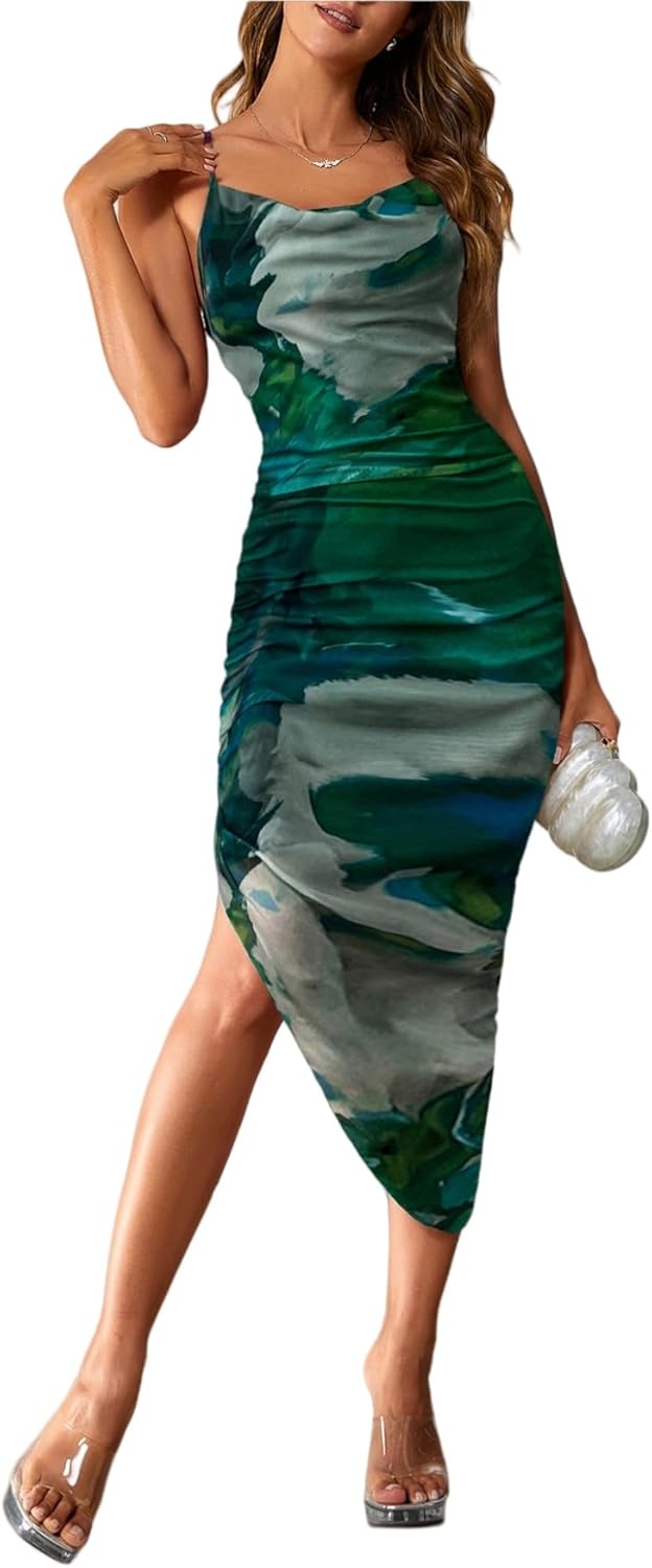 SOLY HUX Women's Tie Dye Cowl Neck Bodycon Cami Dress Review