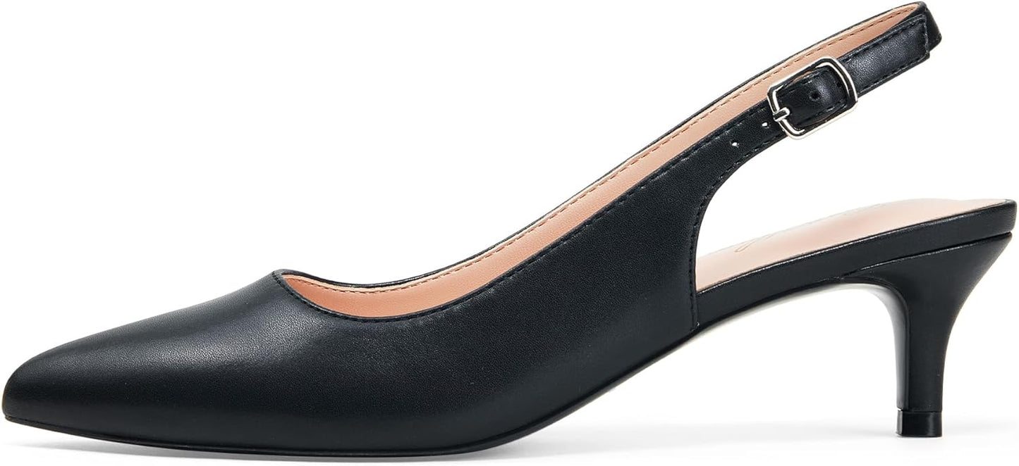 GENSHUO Low Kitten Heels Women's Slingback Dressy Pumps Review