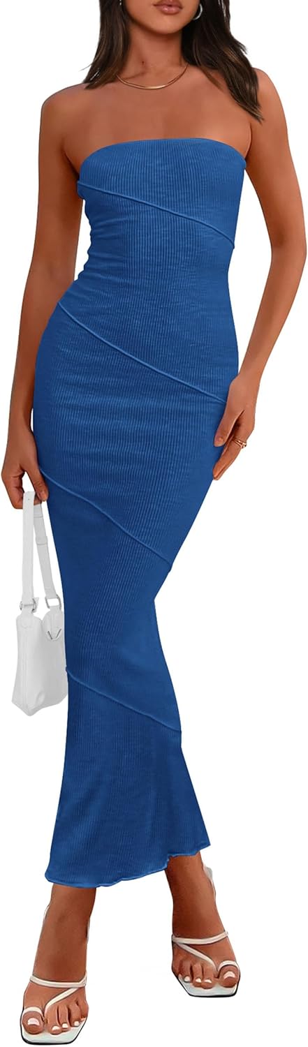 Stylish Ribbed Maxi Bodycon Dress for Summer Parties and Clubs