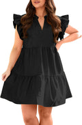 Summer V Neck Mini Dress with Ruffle Sleeves for Plus Size Fashion