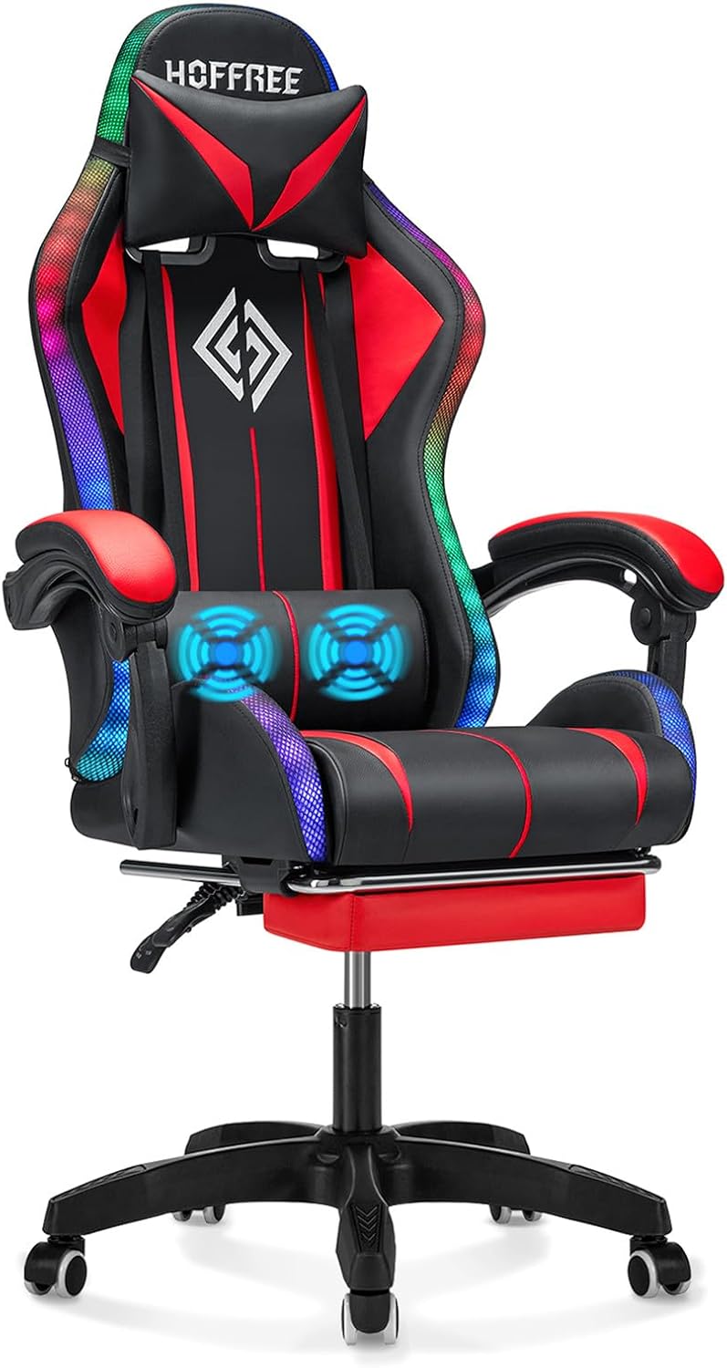 VANSPACE Gaming Chair: LED Massage | Ergonomic | Lumbar Support
