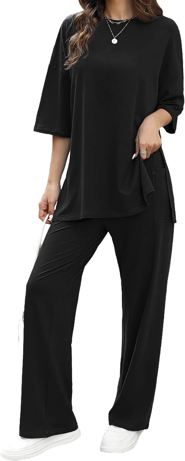 Womens 2 Piece Outfits Short Sleeve Set for Casual Style