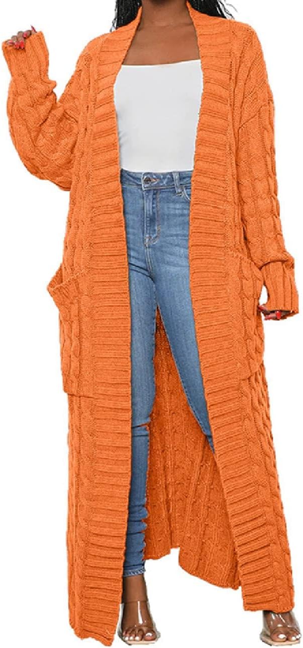 Womens Stylish Cable Knit Dual Chunky Cardigan with Pockets
