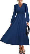 Womens Long Sleeve Maxi Dress V Neck - Flowy Fall 2025