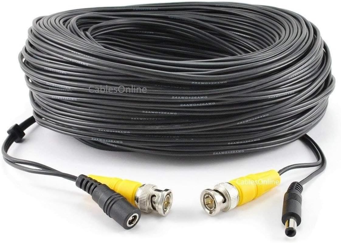 CCTV BNC Security Camera Cable 200ft with DC Plugs for Power