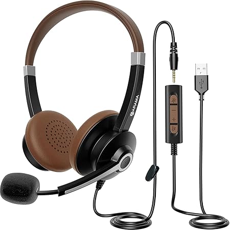 Arama USB Headset with Microphone for Noise Cancelling Comfort