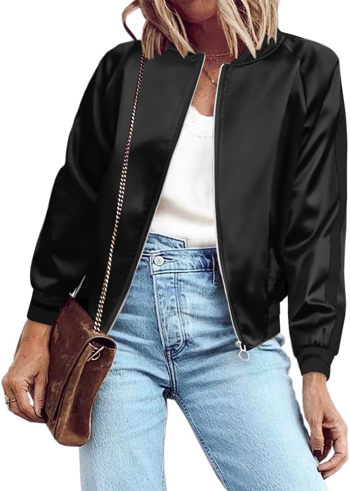 Lightweight Women's Bomber Jacket with Pockets for Casual Style