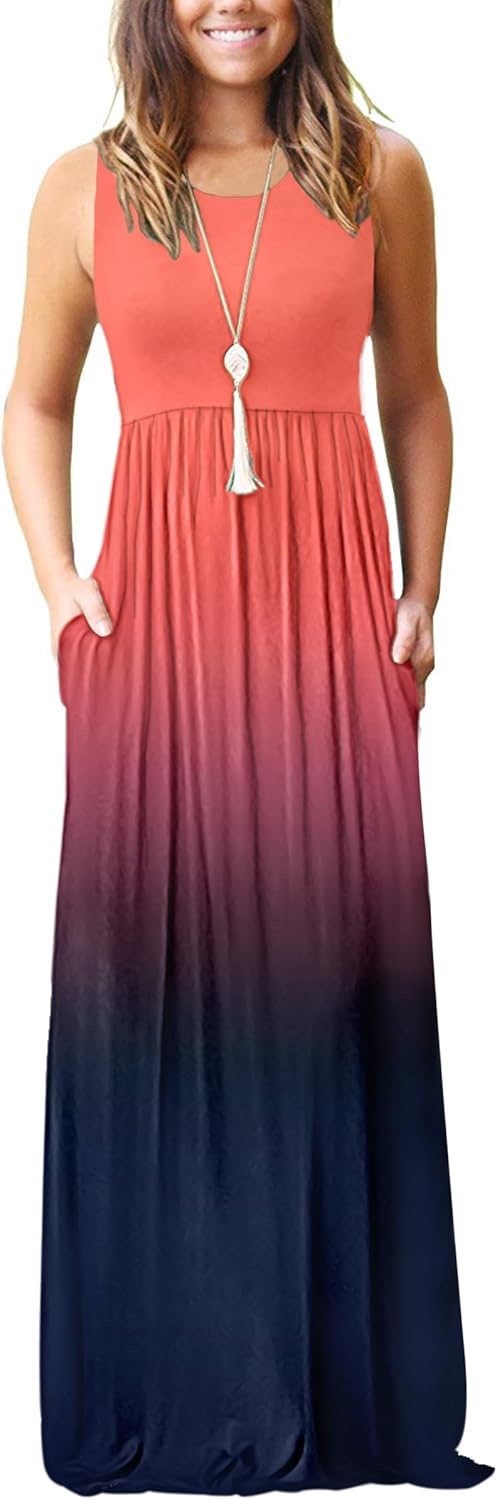 AUSELILY Women's Summer Sleeveless Maxi Dress with Pockets