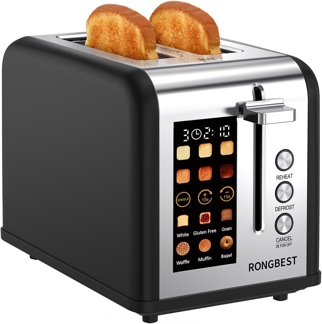 2 Slice Touch Screen Toaster with Wide Slots for Perfect Toast