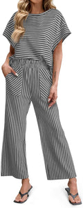 Tankaneo Womens Striped 2 Piece Sets - Comfortable Casual Lounge Set