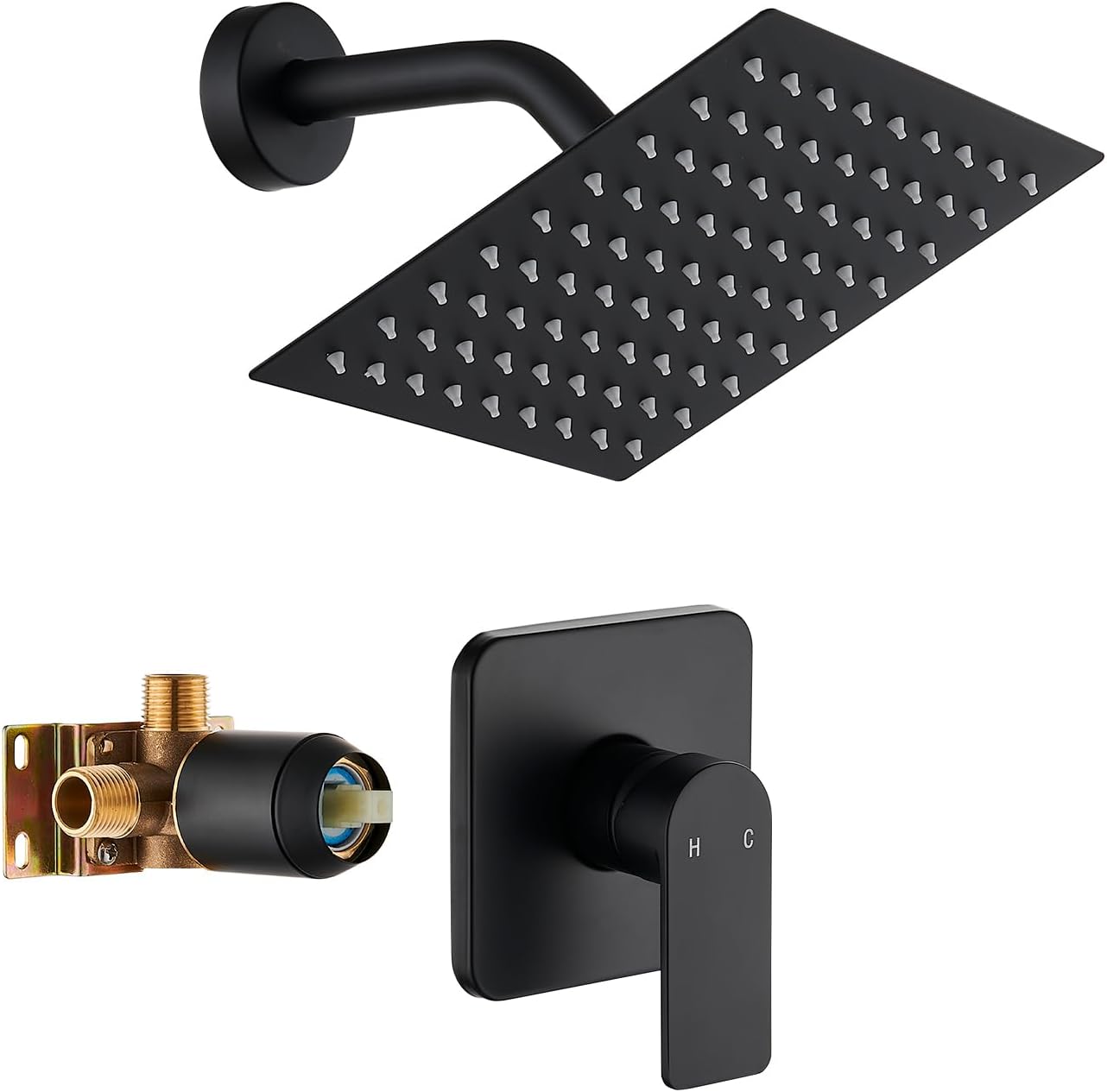 Black Shower Faucet Trim Kit with 8in Rainfall Shower Head