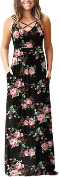 Sleeveless Racerback Maxi Dress with Pockets - Flowy Everyday Wear
