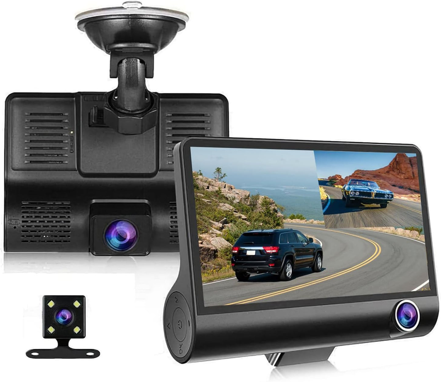 3 Channel Dash Cam with 4 inch Screen for Full HD Recording