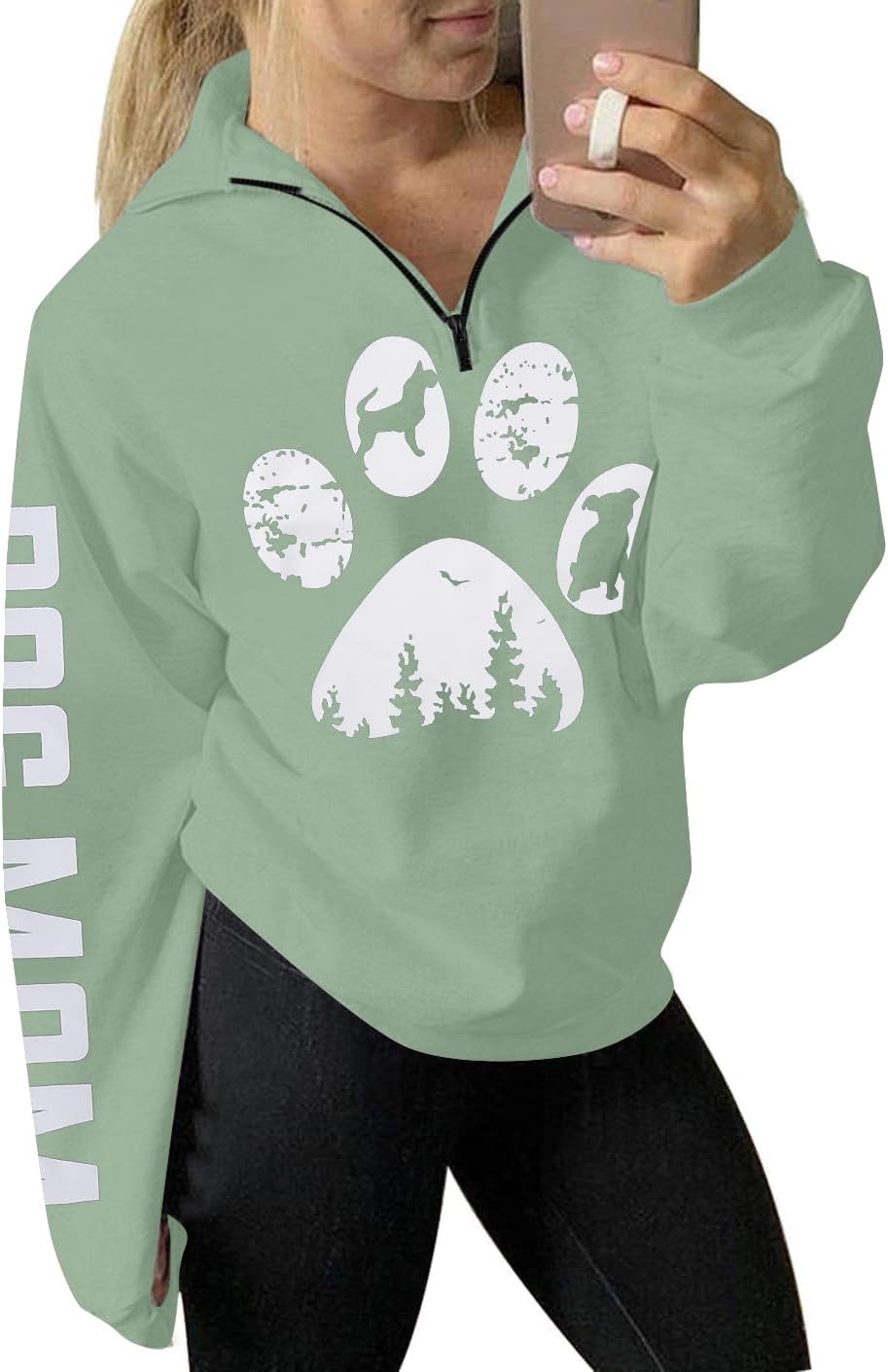 LOTUCY Dog Mom Funny Paw Zip Pullover
