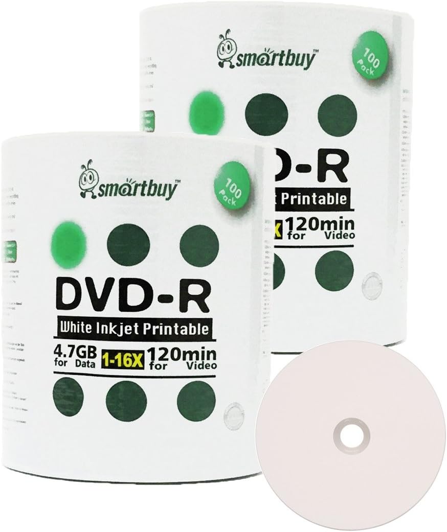 Smart Buy 200 Pack DVD-R 4.7GB 16X Printable Media Discs
