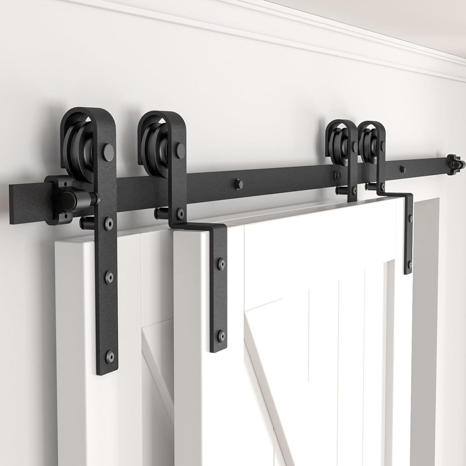 6FT Bypass Sliding Barn Door Hardware Kit for Double Doors