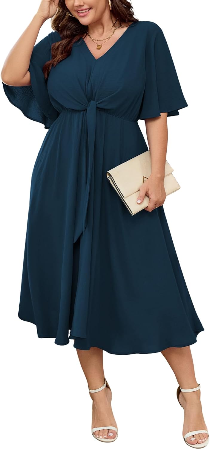 SCOMCHIC Plus Size Midi Dresses for Wedding Guests and More