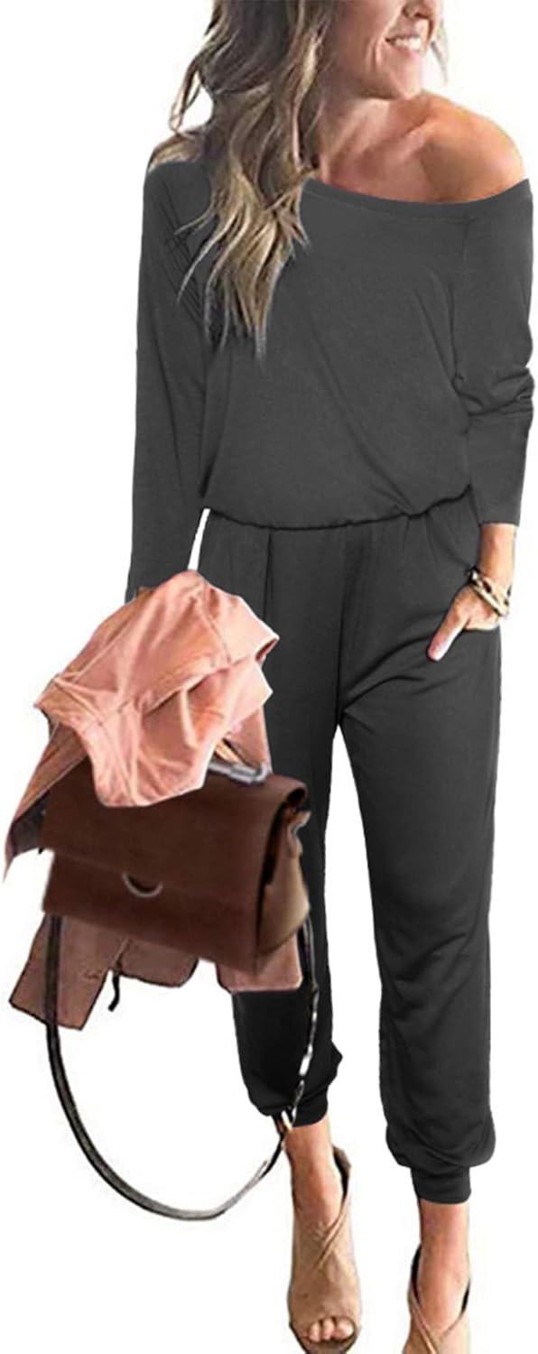PRETTYGARDEN Jumpsuits for Women Dressy Long Sleeve Off Shoulder