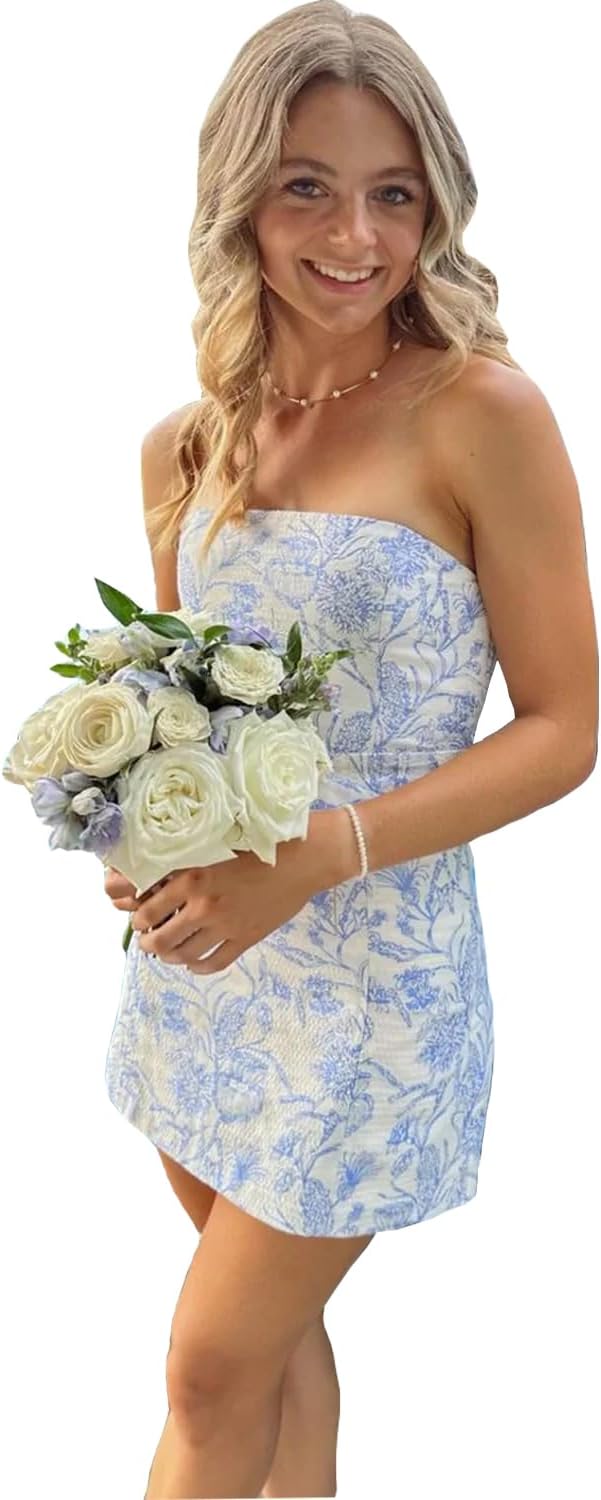 Strapless Homecoming Dresses 2025 Floral Print Formal Gowns