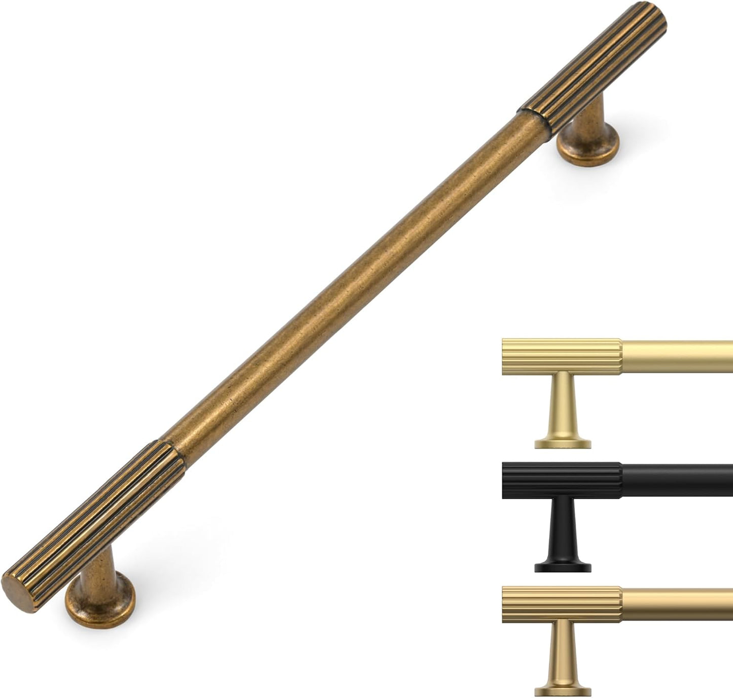 Antique Brass Kitchen Cabinet Pulls for Retro Cabinets 10 Pack