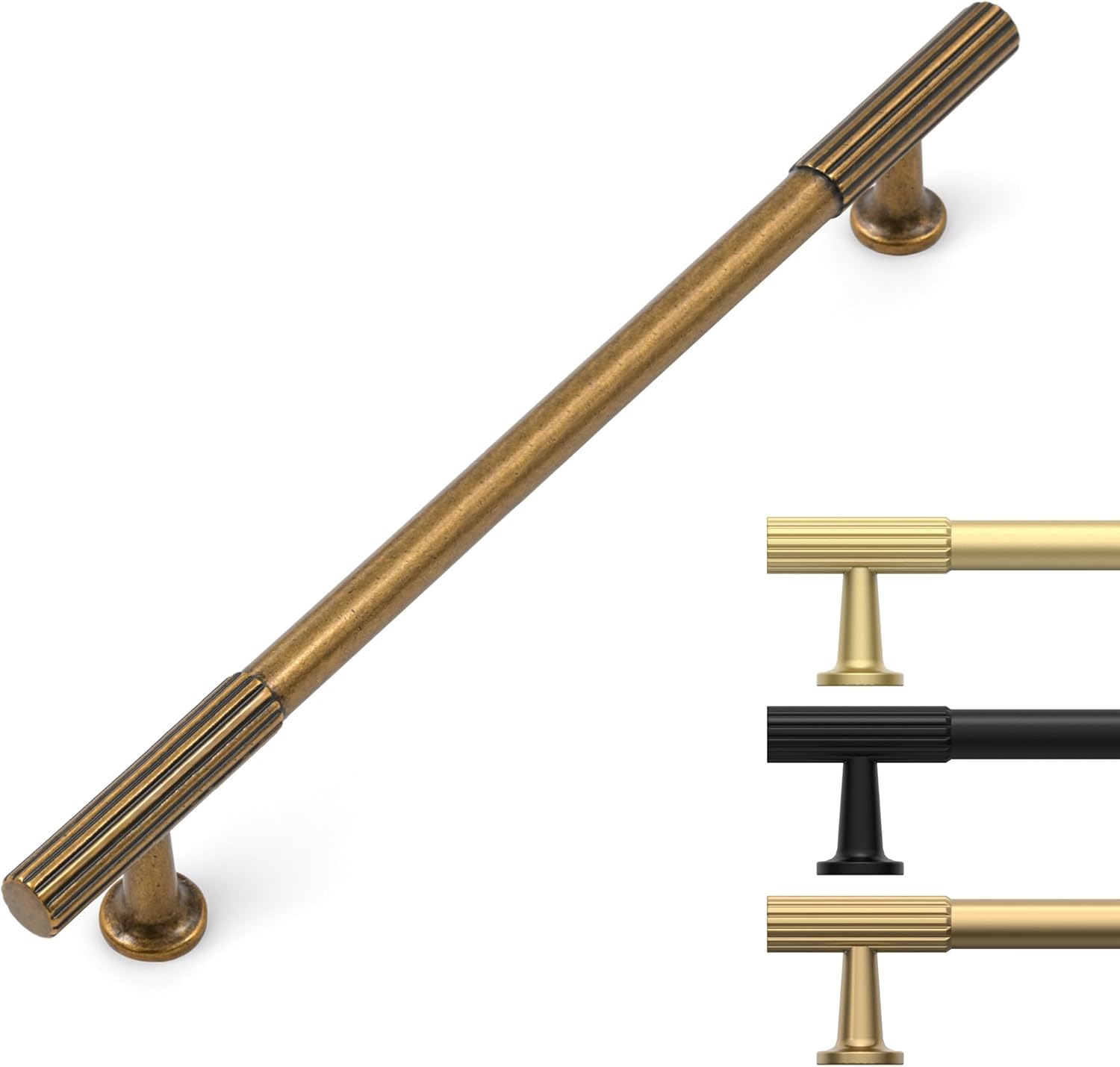 Antique Brass Kitchen Cabinet Pulls for Retro Cabinets 10 Pack