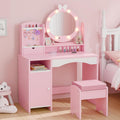Kids Vanity Table and Chair Set with Lights and Jewelry Storage