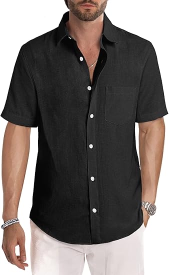 JMIERR Men's Casual Stylish Short Sleeve Button-Up Striped Shirt