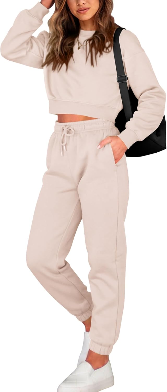 BTFBM Women 2 Piece Outfits Long Sleeve Crop Top Jogger Set