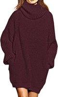 Pink Queen Loose Turtleneck Oversize Sweater Dress - Cozy MidThigh Fit