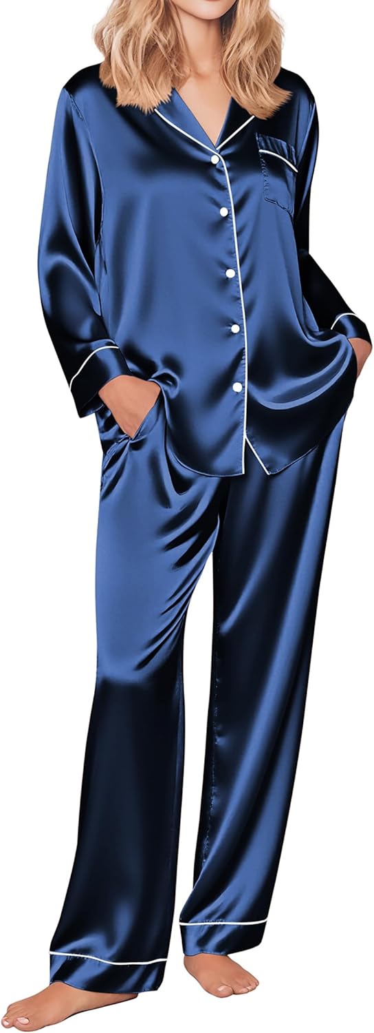 Ekouaer Silk Satin Pajamas Set for Women - Soft & Comfy Sleepwear