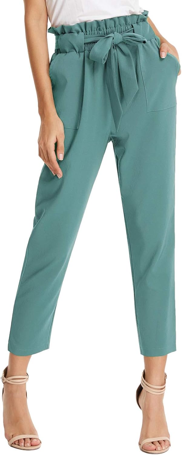 Stylish Women's Cropped Paper Bag Waist Pants with Pockets