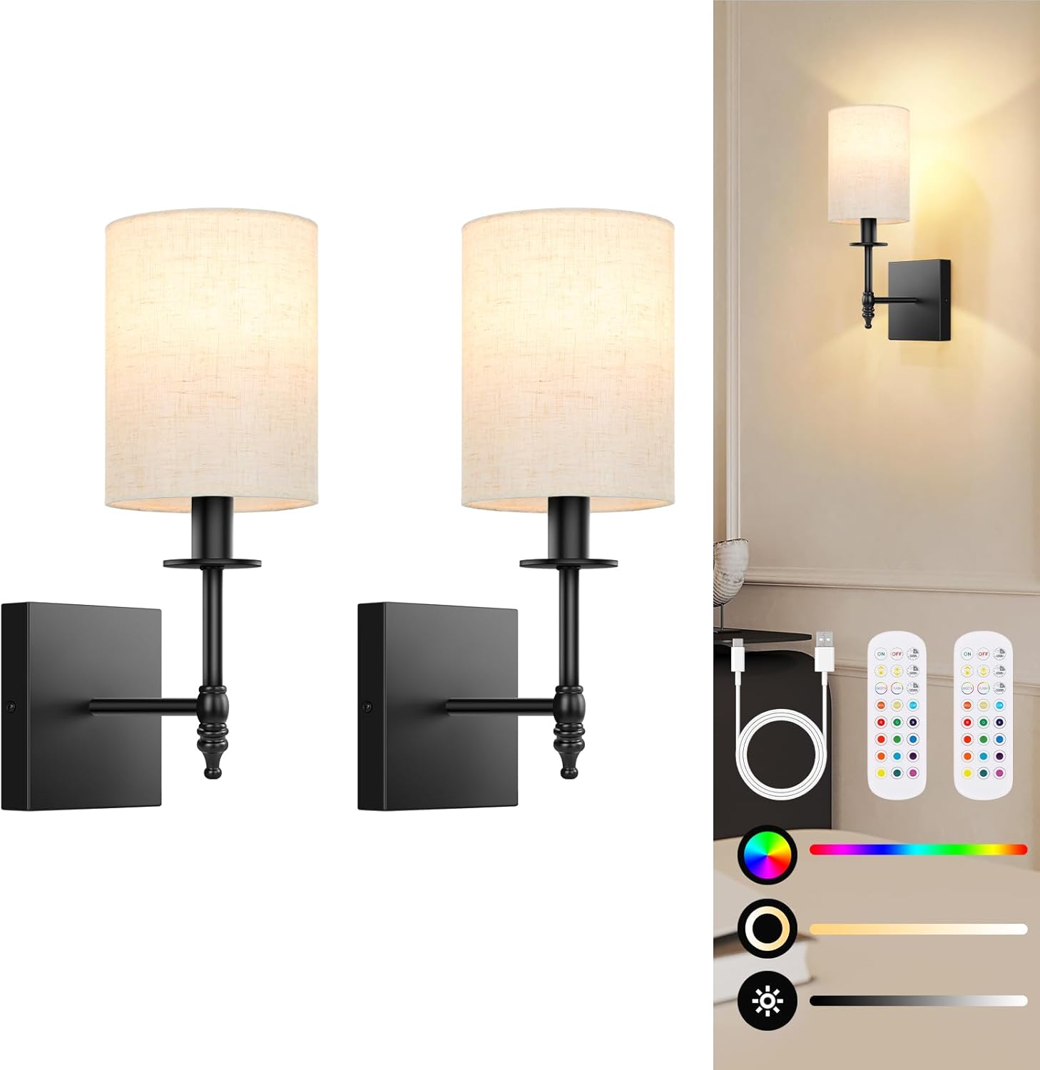 14.5 inch Battery Operated Wall Sconces Set of 2 with Remote Control