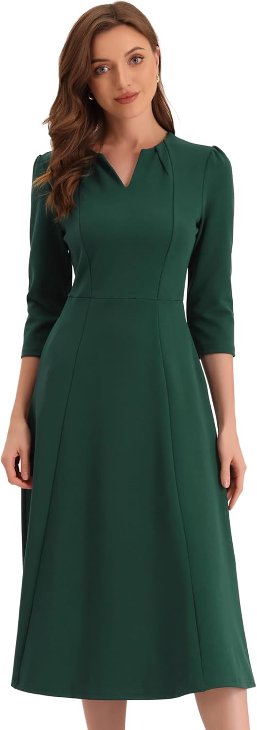 Allegra K Women's Elegant A-Line Midi Dress with Pockets
