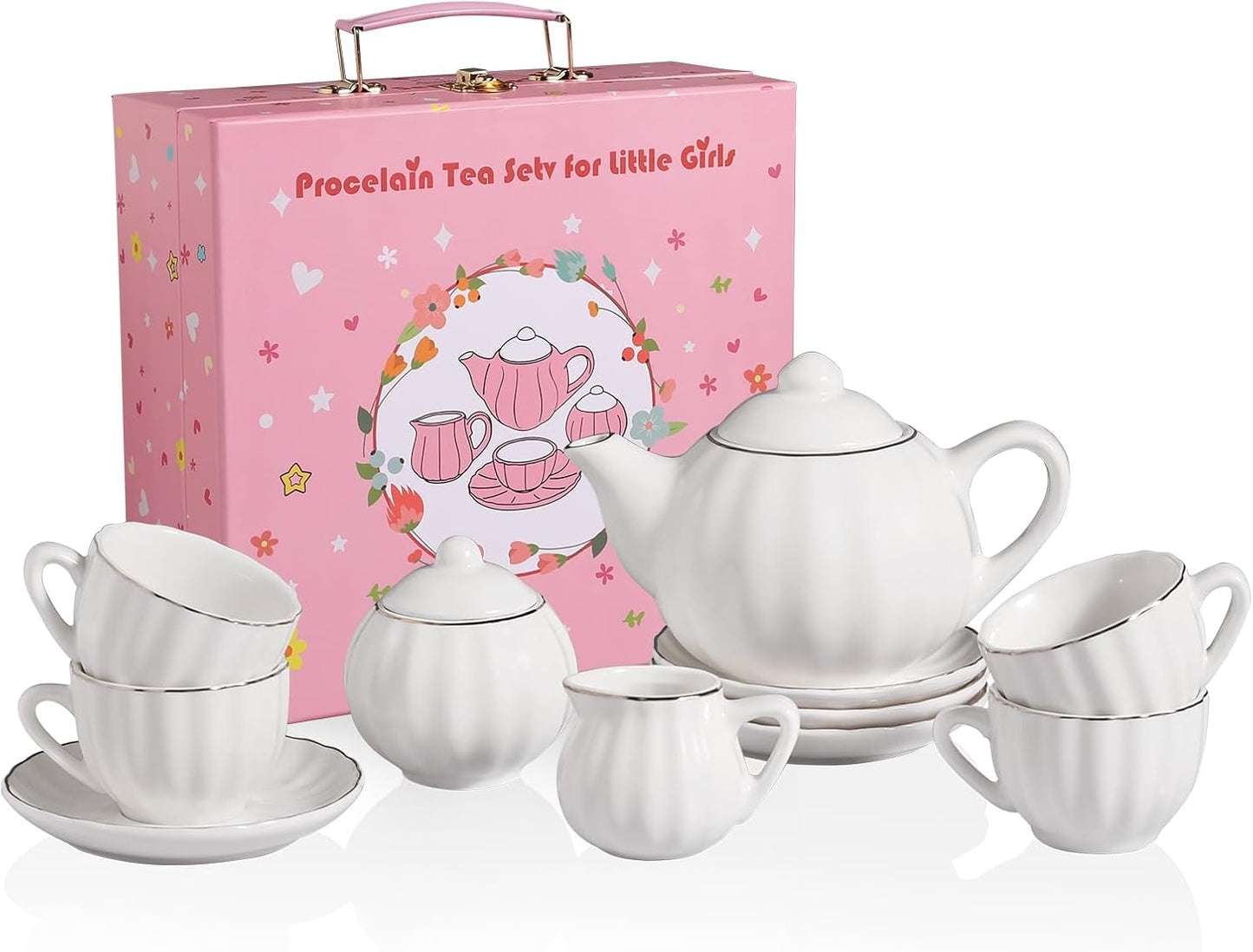 Sweejar Porcelain Toy Tea Set for Kids - Vintage Style Fun