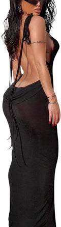 Backless Cowl Neck Maxi Dress Women - Sexy Going Out Slip