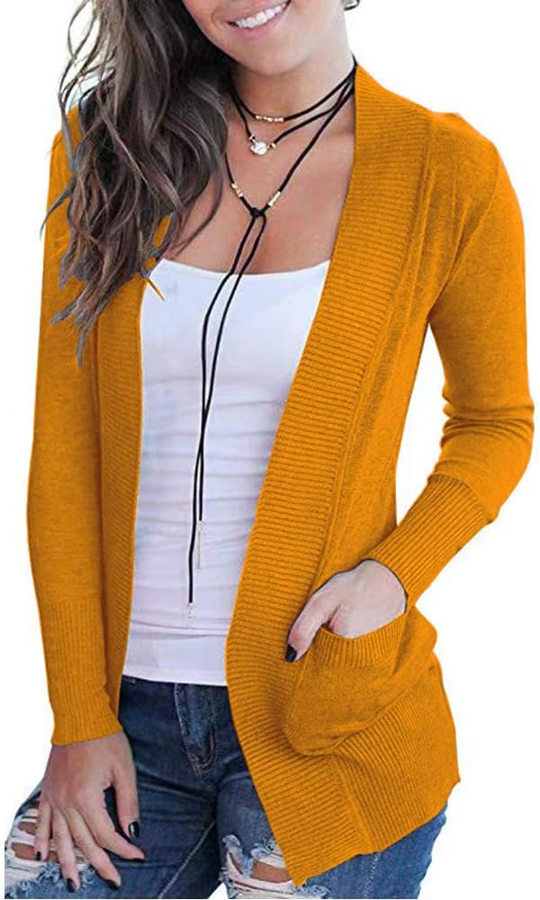 VOIANLIMO Women's Open Front Casual Long Sleeve Cardigan Style