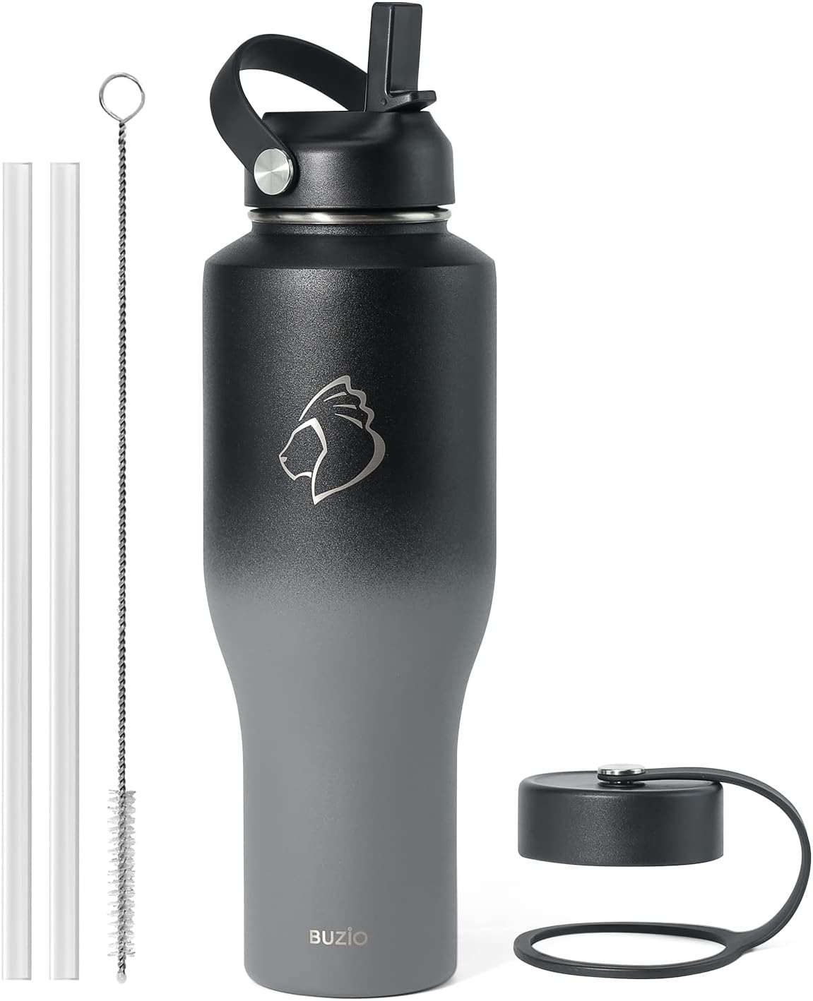 BUZIO 40oz Insulated Water Bottle Tumbler with Straw and Lids