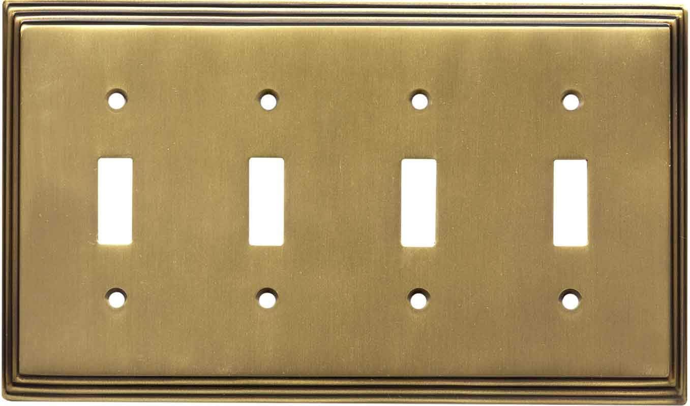 Art Deco Step Light Switch Cover in Satin Antique Brass Finish