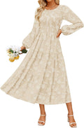 ZESICA Women's Fall Boho Floral Midi Dress - Long Sleeve Crewneck