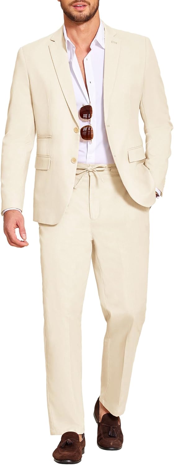 COOFANDY Men's 2 Piece Linen Suit Set for Casual Elegance