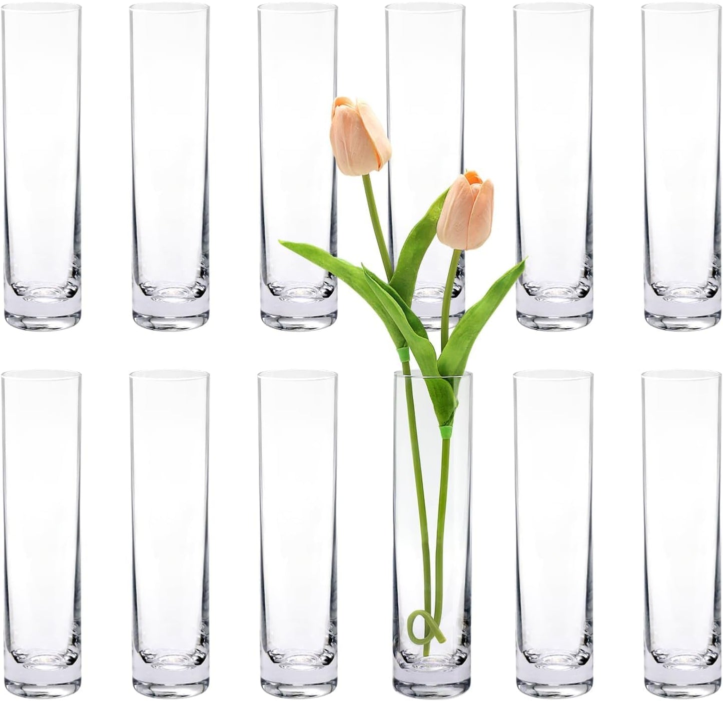 Glass Cylinder Bud Vases for Centerpieces - Set of 12 Clear Vases