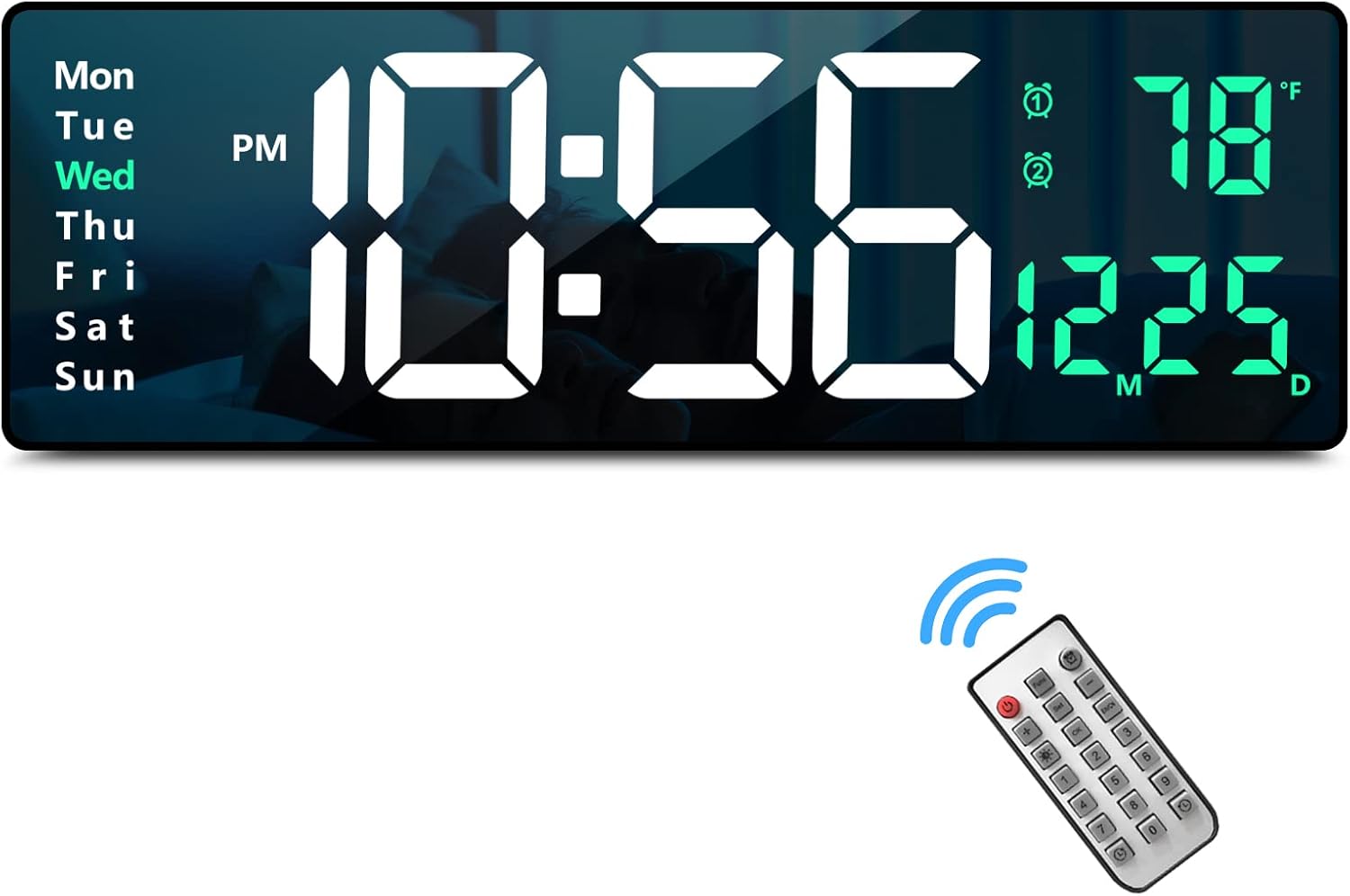 Digital Wall Clock Large Display 16in Remote Control for Home