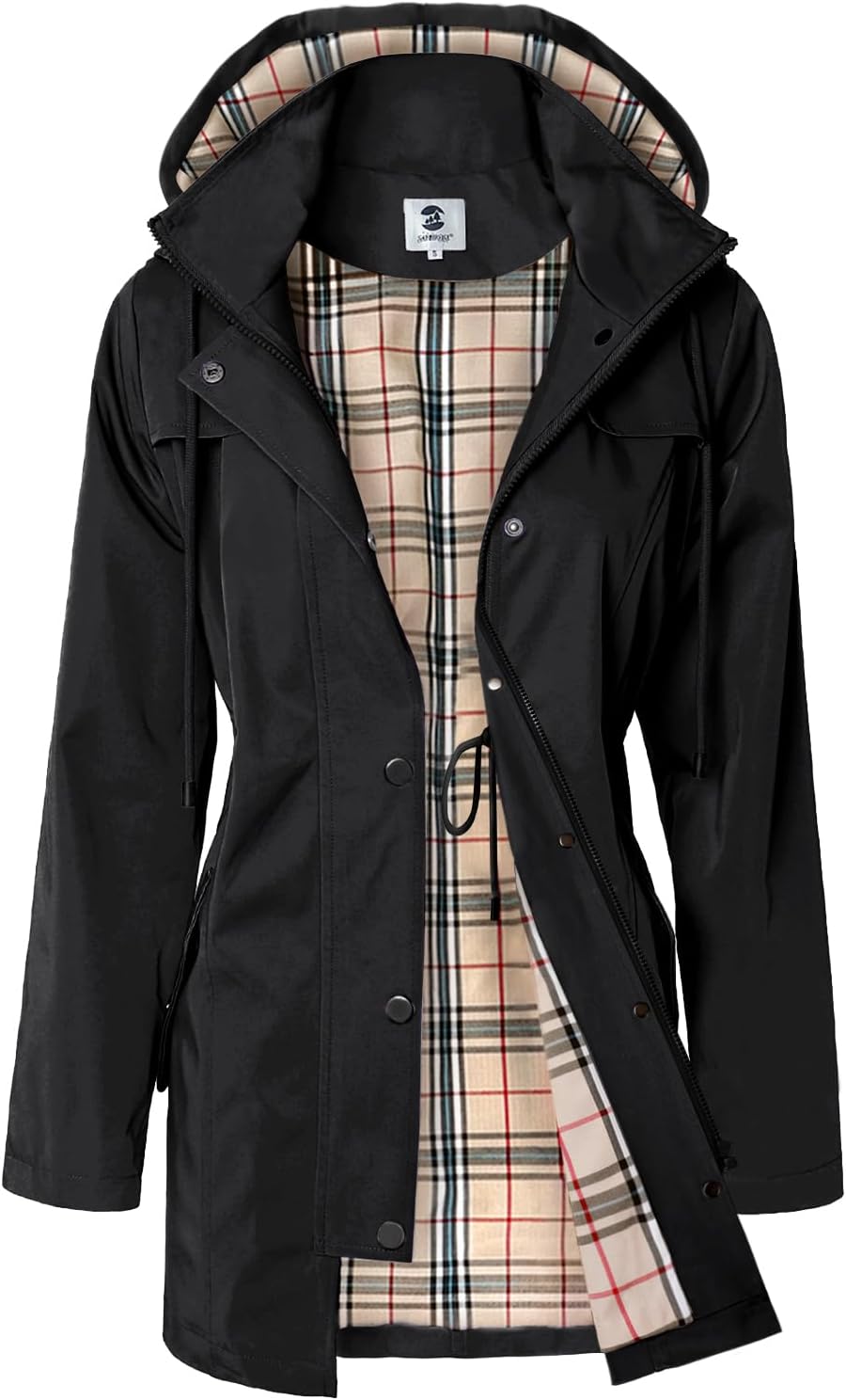 SaphiRose Women's Long Hooded Rain Jacket for Outdoor Activities