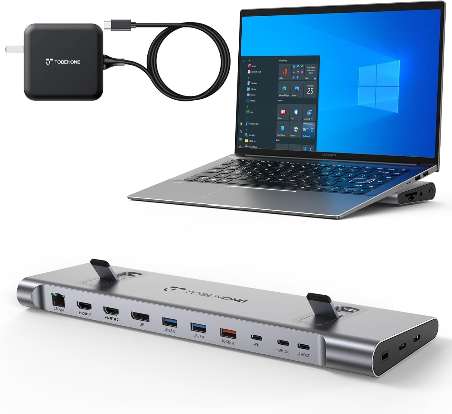 TobenONE USB-C Docking Station for 3 Monitors & Dual Setup