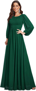 Ever-Pretty Crewneck Long Lantern Sleeve Floor-Length A-Line Dress pic