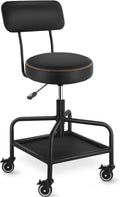 400 lb Capacity Rolling Shop Stool with Lockable Rubber Wheels (Black)