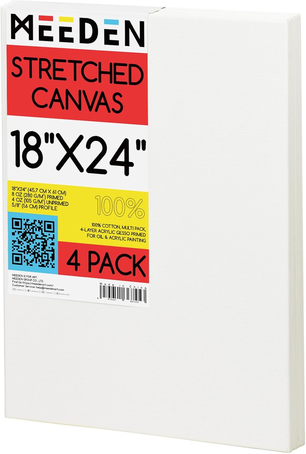 MEEDEN Stretched Canvas Pack of 4 for Acrylic Oil Painting