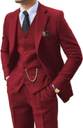 Retro Tweed Herringbone 3-Piece Suit Slim Fit - Classic Groom Set You
